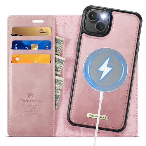 Image of Wallet Case for iPhone 13 Compatible with Magsafe, 2-in-1 PU Leather Flip RFID Blocking Card Holder Stand Shockproof Magnetic Detachable Cover for iPhone 13 Case 6.1 inch, Pink
