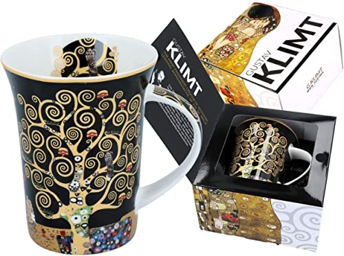 CARMANI - Taza de porcelana decorada con el árbol de la vida de Gustav Klimt, 350 ml