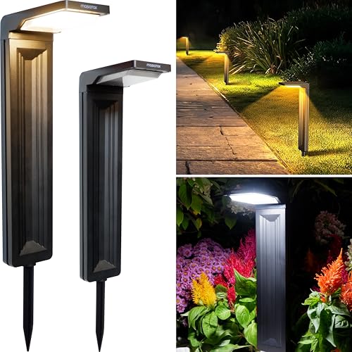Solar-Pathway-Lights-2-PACK-Outdoor-Waterproof-Super-Bright-Solar-powered-Path-light-For-Walkway-Landscape-Driveway-Sidewalk-Yard-Lawn-Garden-Modern-Design-Decorative-2-brightness-Modes-Warm-White