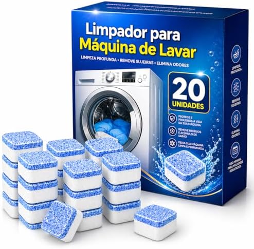 Kit 20 Pastilhas Limpa Máquina de Lavar Roupa - Higienização Comp...