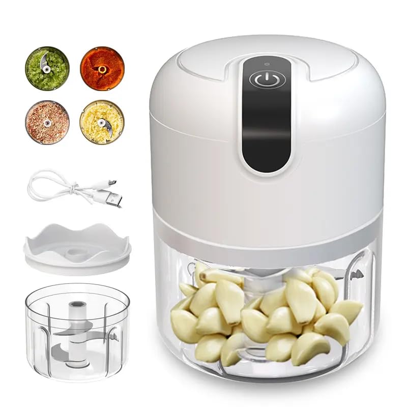 OVIOL Rechargeable Mini Electric Chopper, Food Grade Bowl, Stainless Steel Blades, One Touch Operation, for Mincing Garlic, Ginger, Onion, Vegetable, Meat, Nuts Type-C 250ML (White)-picture-26