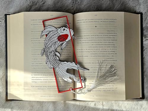 Image of 3D Koi Fish Bookmark | Japanese Inspired Art Bookmark | Bioplastic, Eco-Friendly | White & Red Koi with Tassel | Gift for Book Lovers & Readers | Unique 3D Effect