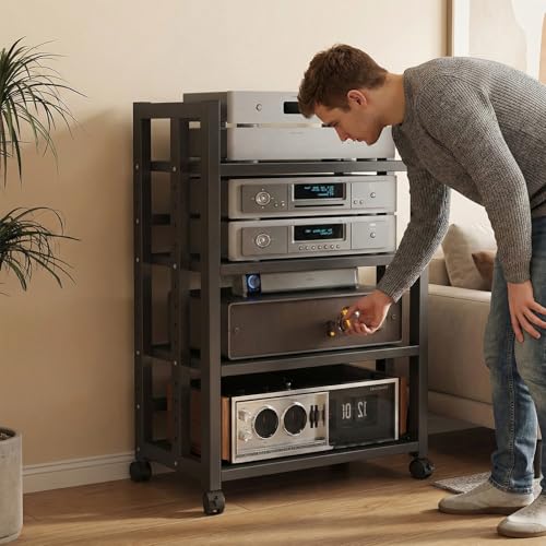 Soporte multimedia AV contra el desorden: estantes ajustables para equipos de TV y vídeo 8