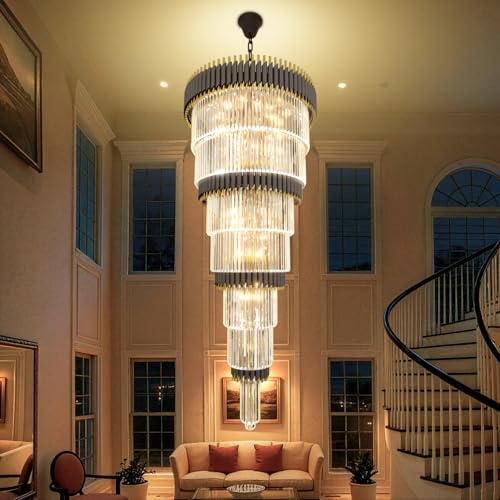 WOSOHYUN 7-Tier Black & Gold Crystal Chandelier 94.5" H