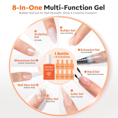Image of modelones Builder Nail Gel, Milky White Builder for Nails, Natural White Color Rubber Base Gel Polish for Apex Building, Short Extension, Natural Overlay, Self-Leveling Beginner U V /LED Cured DIY