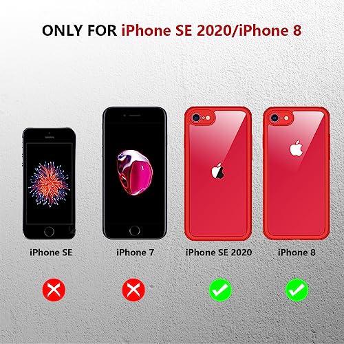 Miracase iPhone SE 2020 Case/iPhone 8 Full Body Protective Case with Built-in Glass Screen Protector, Transparent Protective Case, Red