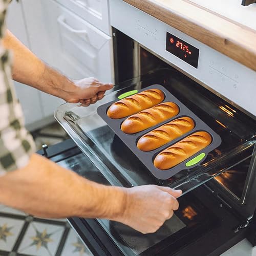 2 Pcs Silicone Bread Loaf Pan, 4 Holes Baguette Bread Pan Easy to Release, Non-Stick French Bread Baking Pan for Homemade Bread, French Baguette, Baking Romantic Dinner Tool