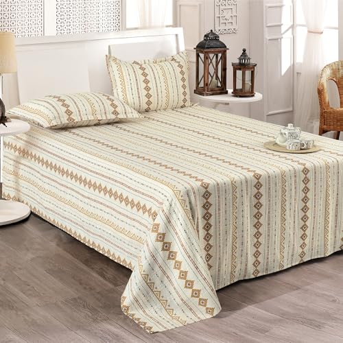 Image of Cortina Cloud Cotton King Size Bedsheet with 2 Pillow Covers | Super Soft, Breathable & Skin-Friendly Bedsheet for Double Bed King Size with Boho Design | 270x250 cm (Off White, King)