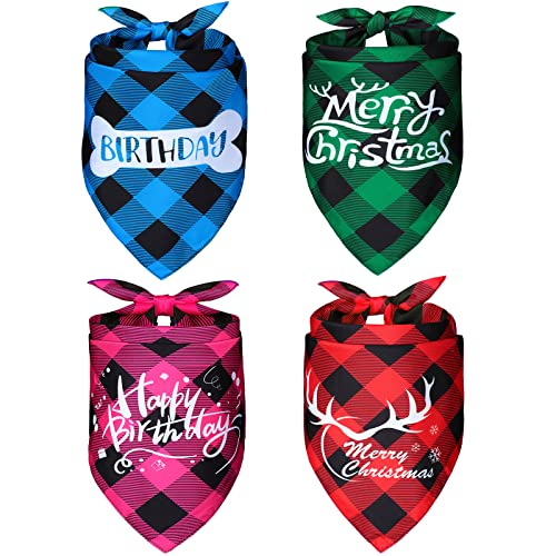 2 Pieces Dog Bandana Christmas Classic Buffalo Plaid For Birthday Festival Reversible, Adjustable Pet Triangle Scarf Bibs Accessories Decoration For Small Medium Large Dogs Cats Pets #TOP28