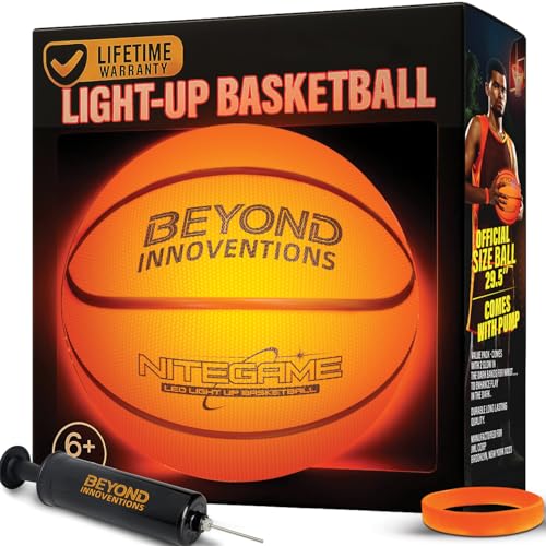 Glow in The Dark Basketball - Light Up Basketball Gifts for Teen Boys & Girls 8-15+ | Official Size 7 | Kids Basketballs Teen Boys Gift Ideas - Includes 2X Light Up Bands | Outdoor Teens Gifts