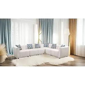 Cozyheaven Euroco 5 Seater Fabric L Shaped Sectional Sofa Set for Living Room (Beige)
