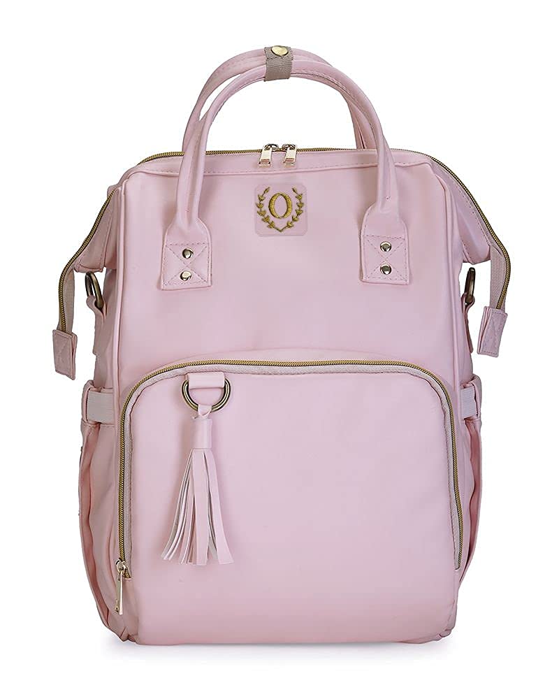 Baby Jalebi Personalized Day Tripper Multi-Pocket Vegan Leather Diaper Bag (Blossom Pink, Initials "O")-picture-22