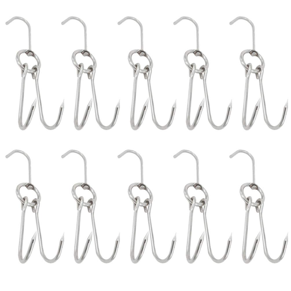 DOITOOL 10 Pcs Stainless Steel Meat Hooks for BBQ, Smoking, and Grilling - 9 Inch Double Hooks for Bacon, Ham, Poultry, and Butcher Use