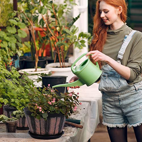 Image of Quarut 6 inch Brown Barrel Planters with Drainage Holes & Saucer, Set of 4, Indoor & Outdoor Garden Home Plants