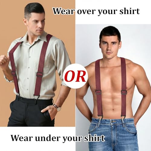 Image of SUNEZLGO Suspenders for Men Heavy Duty, X Back Hidden Suspender 1.5 inch Under Clothing, Adjustable Work Suspenders for Men Women