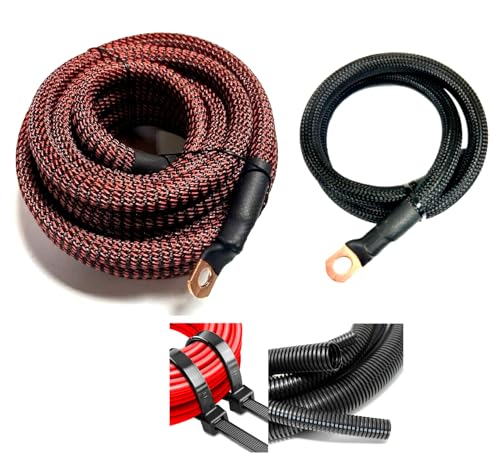Xscorpion Battery Relocation Kit 1/0/4 Gauge OFC Copper 12ft Custom Color + 3ft Black Snakeskin Braided Sleeving Wire (Black/Red 4 Gauge)
