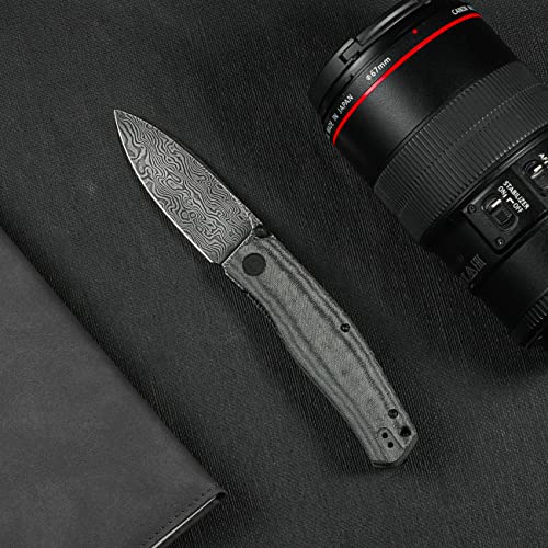 Civivi Sokoke Folding Knife, Ray Laconico Pocket Knife For Edc, 3.35" Damascus Steel Blade Linen Micarta Handle Thumb Stud Opener Front Flipper Utility Knife C22007-Ds1 #TOP3