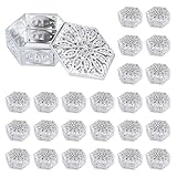 UNICRAFTALE 26 Stück Silberne Sechseckige Bonboniere 2.8x2.5x1.3cm Hohl Mit Blumenmuster Aus Kunststoff Zur Aufbewahrung von Schmuck Und Anderen Kleinigkeiten Mit Deckel Für Tischdekoration Bei