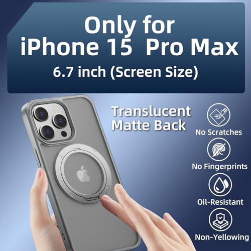 Funda iPhone 15 Pro Max con anillo magnético Magsafe y protección antigolpes gris transparente 6