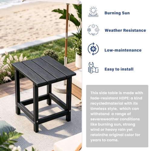 Image of Outdoor Side Table - Rectangular All-Weather HDPE End Table with Wood-Look Finish, Heavy Duty Composite for Patio, Deck & Garden (Black)