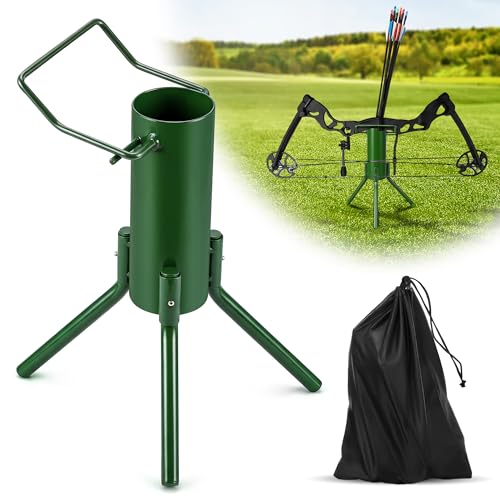 Bow Stand, Foldable and Portable Stand for Compound Bow with Quiver (Hold 30-40 Arrows), Ground Archery Holder for Traditional Longbows, Archery Accessories for Hunting Target Practice (1 Pack,Green)
