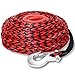 AZAMIA Synthetic Winch Rope, 3/8' x 95' 25000 LBs 12 Strands Red & Black Winch Line Cable Rope with Hook and Premium Black Protective Sleeve Universal Fits 4WD Off Road Vehicle ATV UTV SUV Truck Jeep