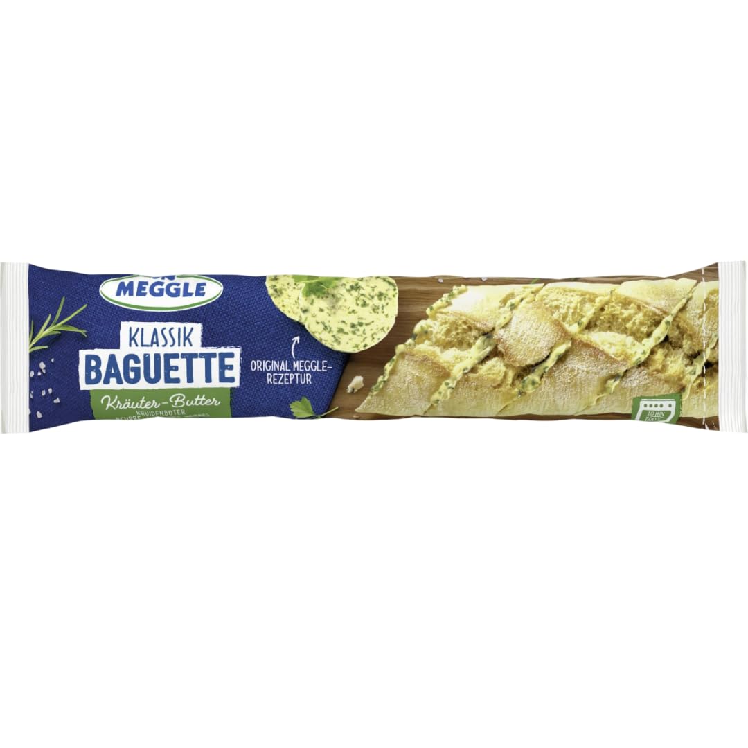 MEEGLLE Baguette mit Kräuterbutter – 160 g | Vorgebacken & mit herzhaftem Kräuteraufstrich, 8 Er