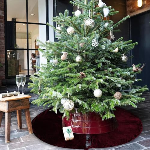 Sophia-Art Christmas Tree Skirt, Luxury Velvet Plush Skirt, Xmas Decoration Holiday Party Décor, Soft Velvet Home Décor Merry Christmas Party Christmas Tree Decorations (Maroon,36 Inch) by Sophia-Art - Image 3