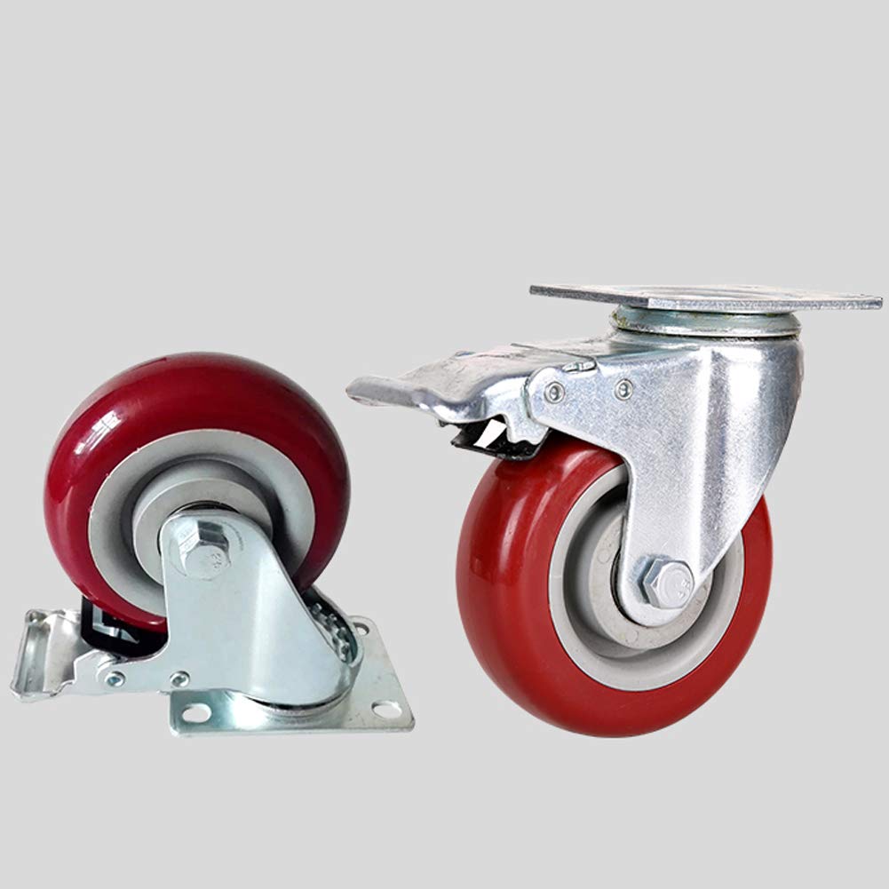 Ruote girevoli resistenti da 65 mm, capacità di 360 kg, ruote per trasporto industriale, con freno, in nylon poliuretanico silenzioso, ideali per mobili di fabbrica, carrelli, tavoli