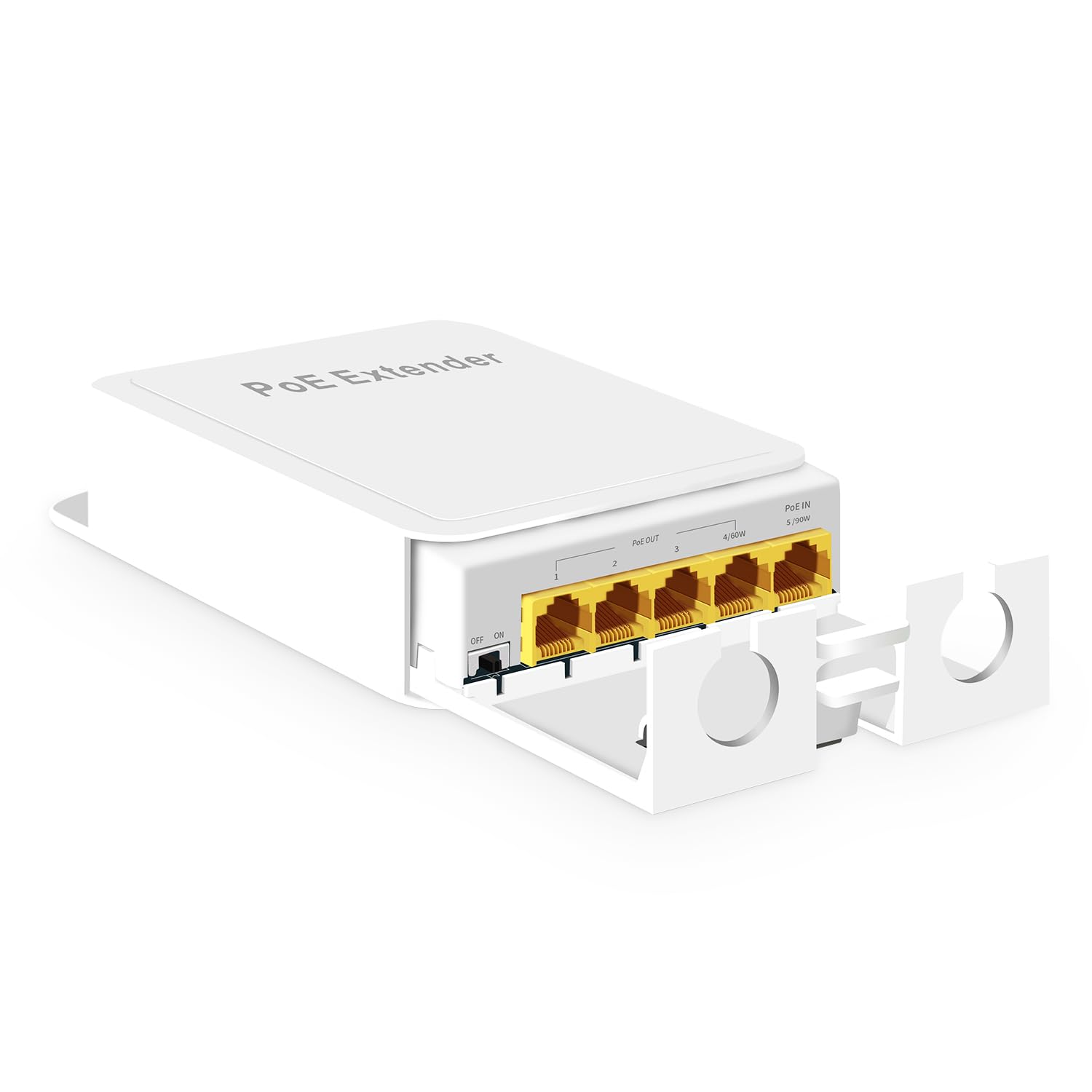 MokerLink Outdoor 5 Port Gigabit PoE Extender, IEEE 802.3 af/at/bt Repeater 90W, 10/100/1000Mbps, 1 In 4 Out, Wall Mount Waterproof Passthrough Switch