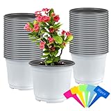 ANBET 50 Stück Weiß Anzuchttöpfe Blumentopf, 12CM Klein Pflanztöpfe Plastik mit 50 Stück Pflanzenschilder für Pflanzen, Sämlinge, Transplantationen, Innen Außenbereich Pflanztöpfe Anzucht