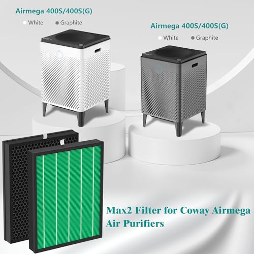 400/400S Replacement Filter Compatible with Coway AIRMEGA Max2 400 400S 400(G) 400S(G) Air Purifi-er, Max2 Green Main Filter and Activated Carbon Filter Set, AP-2015-FP, 2 Pcs 1 Set by FCFMY - Image 4