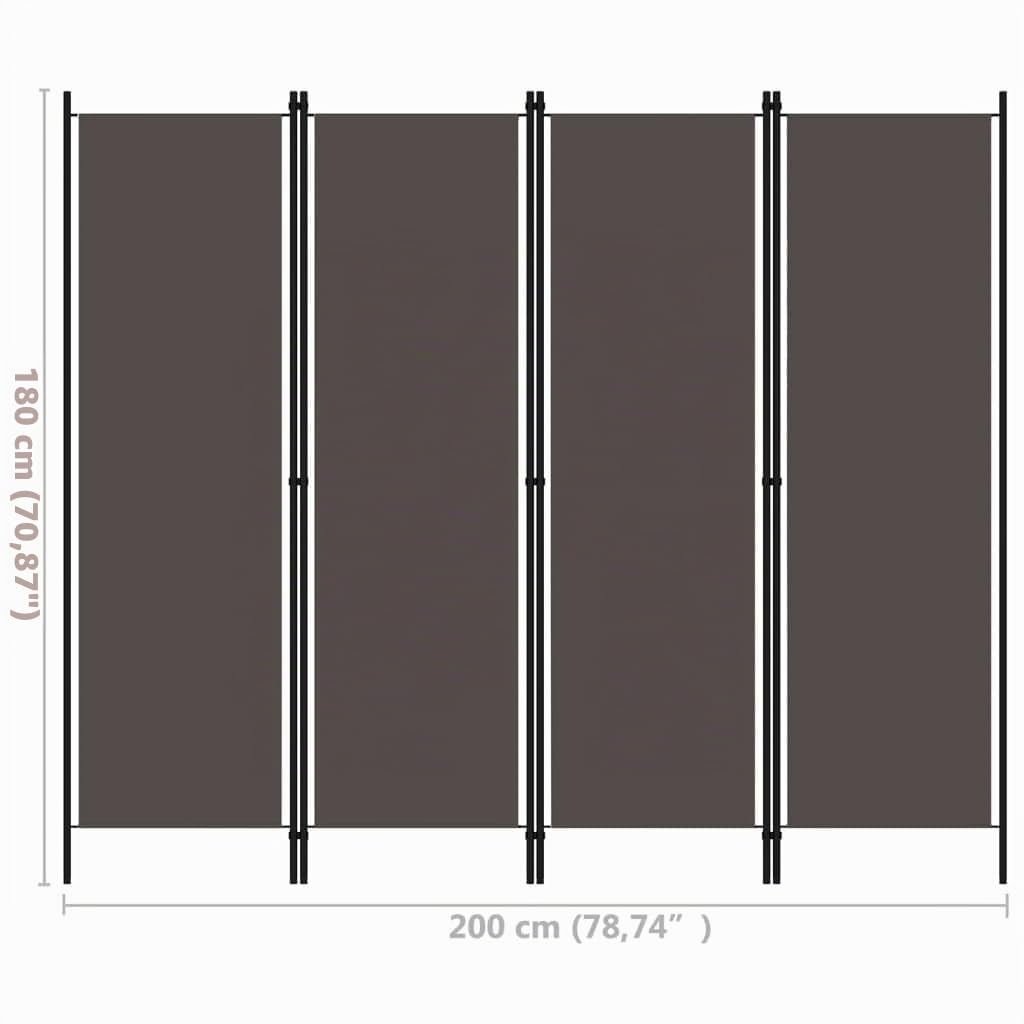 Myheimly 4-TLG. Raumteiler Klappbar Freistehend Trennwand Paravent Umkleide Sichtschutz Spanische Wand Raumtrenner Anthrazit 200x180 cm