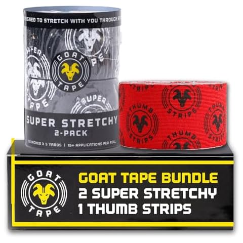 Goat Tape Black Super Stretchy Premium Thumb Tape and Pre Cut Red Athletic Tape for Fingers - Extra Sticky Elastic Athletic Thumb Tape for Weightlifting Cover