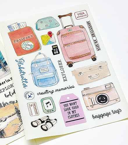 anujarusiya Travel Scrapbook Stickers - 110+ Unique Designs, Matte Laminated | Self-Adhesive Paper Stickers for Journals, Planners, and Travel Themes