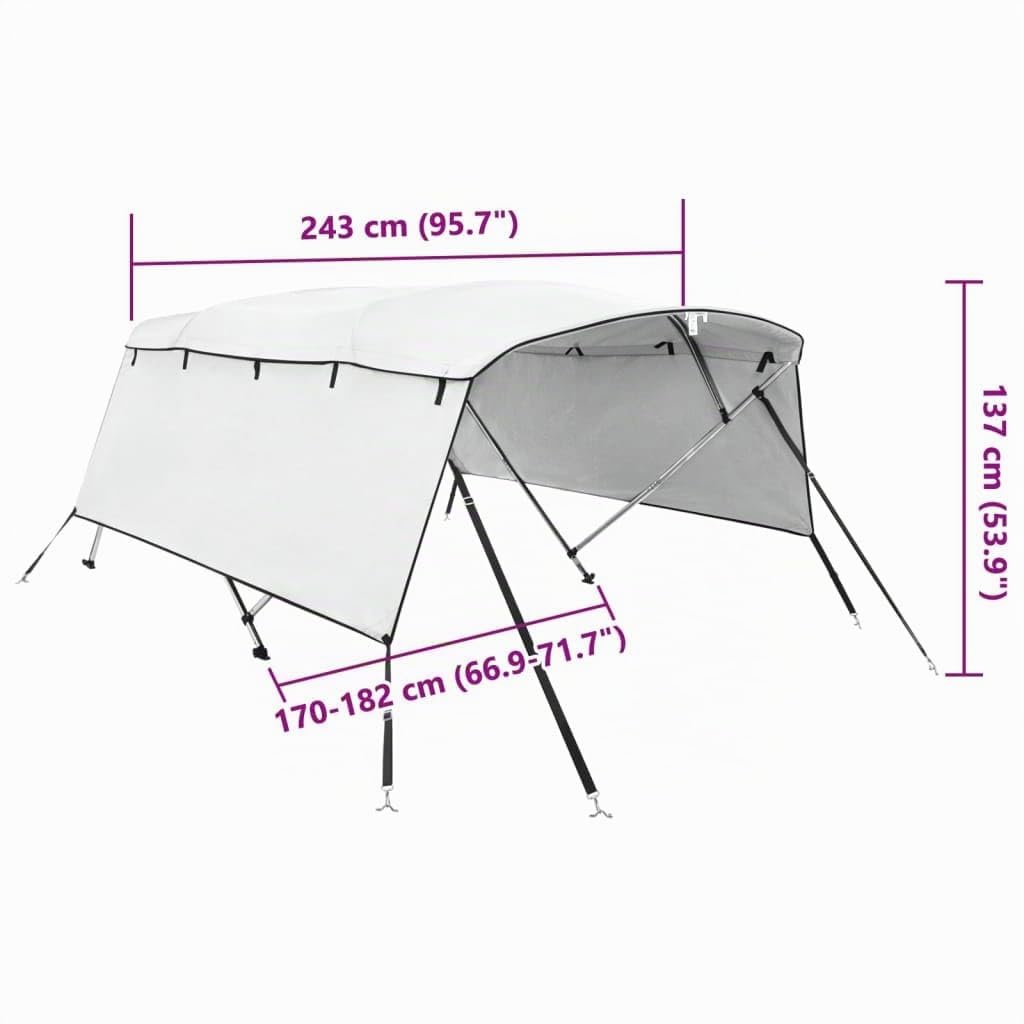 Toit bimini à 4 arceaux parois latérales 243x(170 182)x137 cm