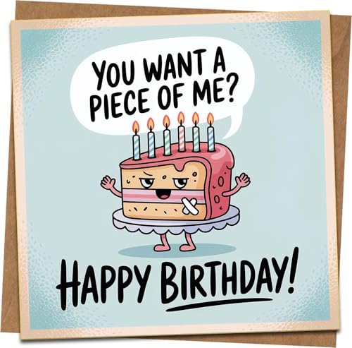 �ʔ����o�[�X�f�[�J�[�h ? You Want a Piece of Me?�J�[�g�D�[���P�[�L�p���A�����͋󔒁A145mm x 145mm�A�N���t�g�����t�� ? �ށA�ޏ��A�F�l�̂��߂̃��[�����X�ȃO���[�e�B���O�J�[�h