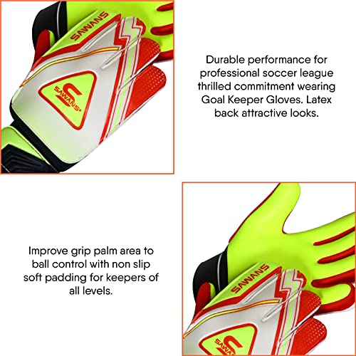 SAWANS Football Goalkeeper Gloves Boys Kids Children Youth Adult Soccer Goalie Protection Goal Keeping Gloves Finger Support Wrist Junior Anti Slip Palm (Size 2 for 4 to 5 year old - Image 4