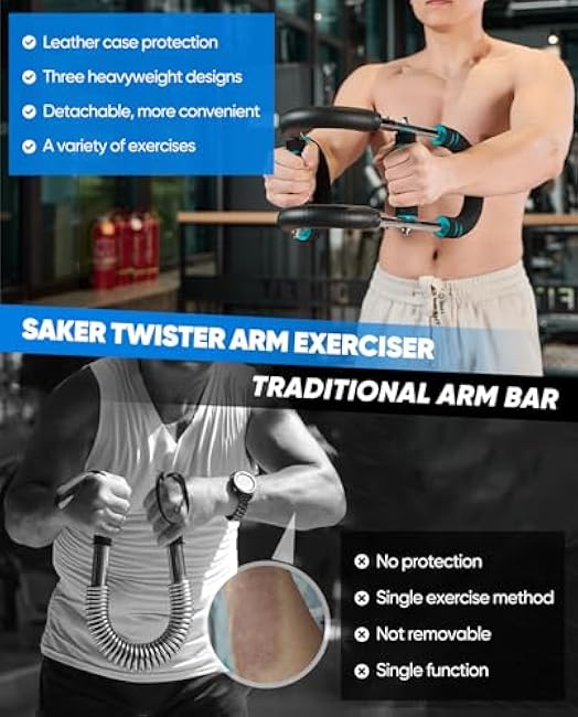 Saker Twister Arm Trainer, PowerTwist Arm Trainer, Adjustable Forearm Strengthener, Arm Exercise Equipment, Chest Workout Equipment, Portable Spring Resistance for Home Gym Equipment
