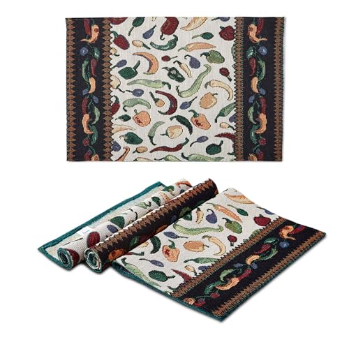 Image of Encasa XO Boho Jacquard Woven Dining Table Placemats, Vintage Chilies | Tapestry Style | Machine Washable | Stain & Heat Resistant | Non-Fading Non-Shrink Fabric | Set of 4