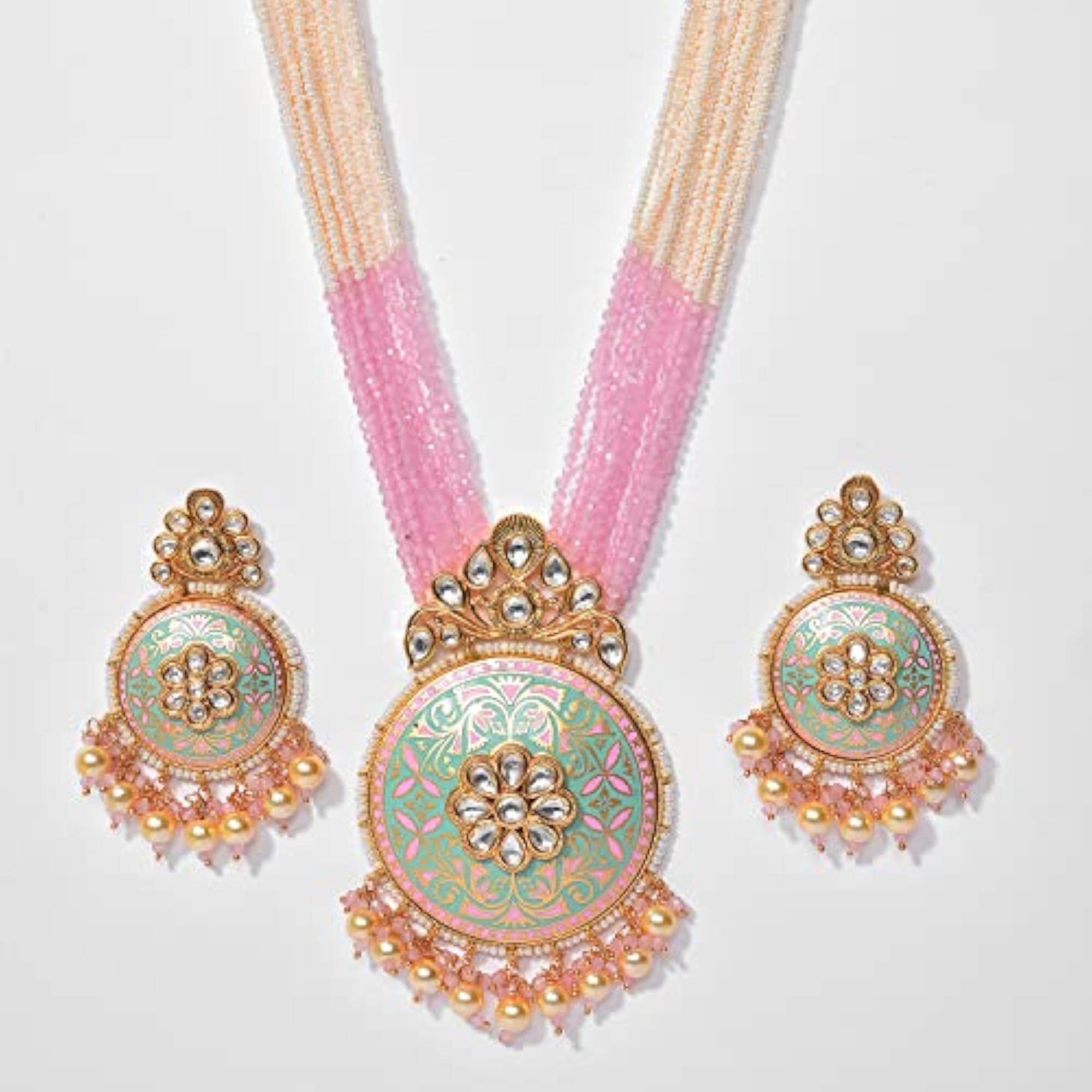 Beaded Meenakari Gold Plated Necklace Set, Elegant Design