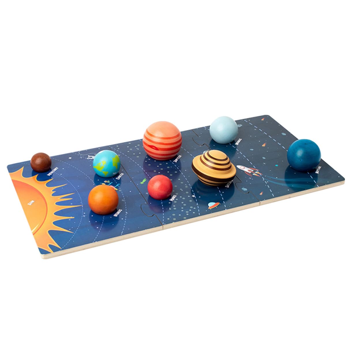 Puzzle dei Pianeti Montessori in Legno per Bambini | Gioco Cognitivo a Incastro, Pratica Logica e Memoria, Tema Spazio per Apprendimento Precoce