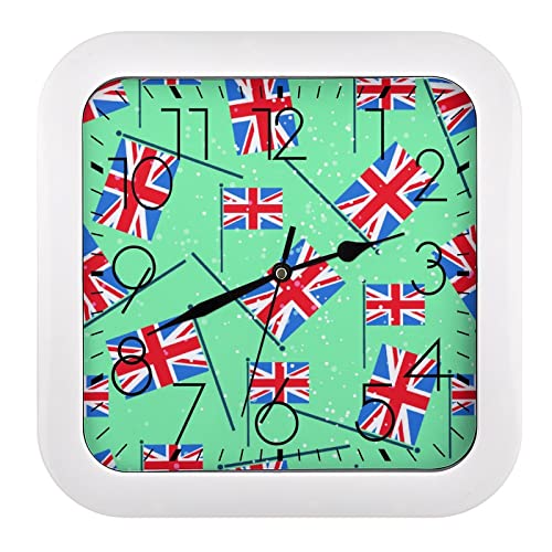 Pendule murale Union Jack silencieuse de 26x26cm pour décoration maison