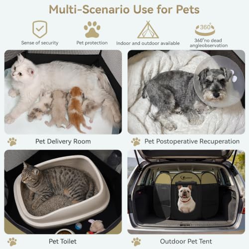 Image of Siedihit Dog Cat Playpen, Medium Puppy Pet Playpen, Dog Crate Tent Cage Indoor /Outdoor, Portable Pop Up Dogs Kennel Playpen with Carrying Case for Dogs /Cats /Rabbits(Black Khaki, Medium)
