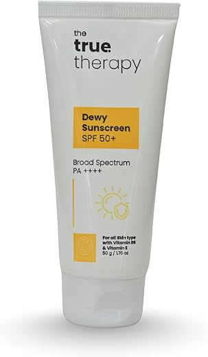 The True Therapy Dewy Sunscreen SPF 50+ PA++++ | Broad Spectrum Sunscreen with Niacinamide, Vitamin E | Dermatologically T...