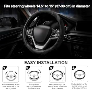 Car Steering Wheel Cover - Sportage Leather Steering Wheel Cover Universal Size M 37-38cm /14.5-15inch, Anti-slip, Breathable, Black