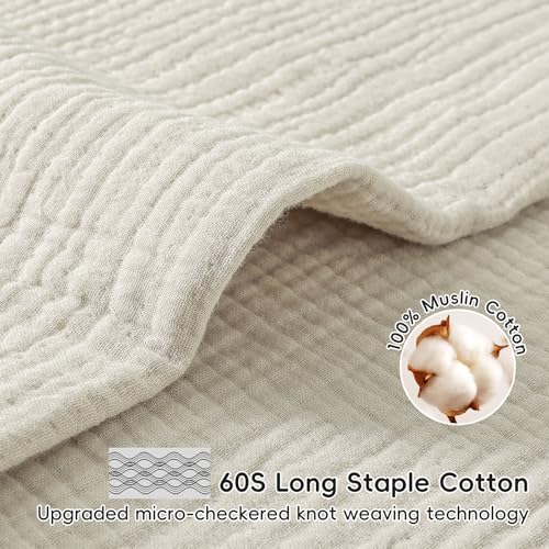 Image of david's kids Baby Muslin Blankets 47 inch X 47 inch, 4-Layer 100% Cotton Muslin Blanket for Summer, Ultra Soft Breathable and Lightweight Receiving Blanket for Boys Girls, Gentle Baby Wrap Swaddle, Oat Milk