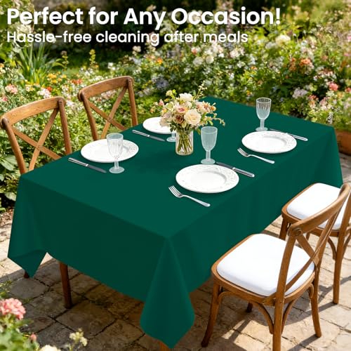 Image of LANLISA 4 Pack Dark Green Tablecloth Plastic, 54 x 108 Inch Rectangle Table Cloth Disposable, Christmas Decorations Tablecloths, Party Plastic Cover