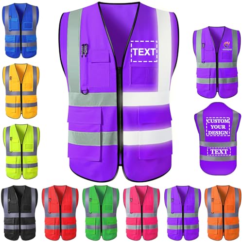 Farmelov Custom Safety Vest for Men with Logo Pockets Personalized High Visibility Protective Workwear with Reflective Strip