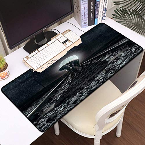 Gaming Mauspat, große Maus Matte Elephant Himmels idyllische Tour Herde Elefanten Baden Dschungel River Sri Natur Sunrise Design B, Genähte Kanten